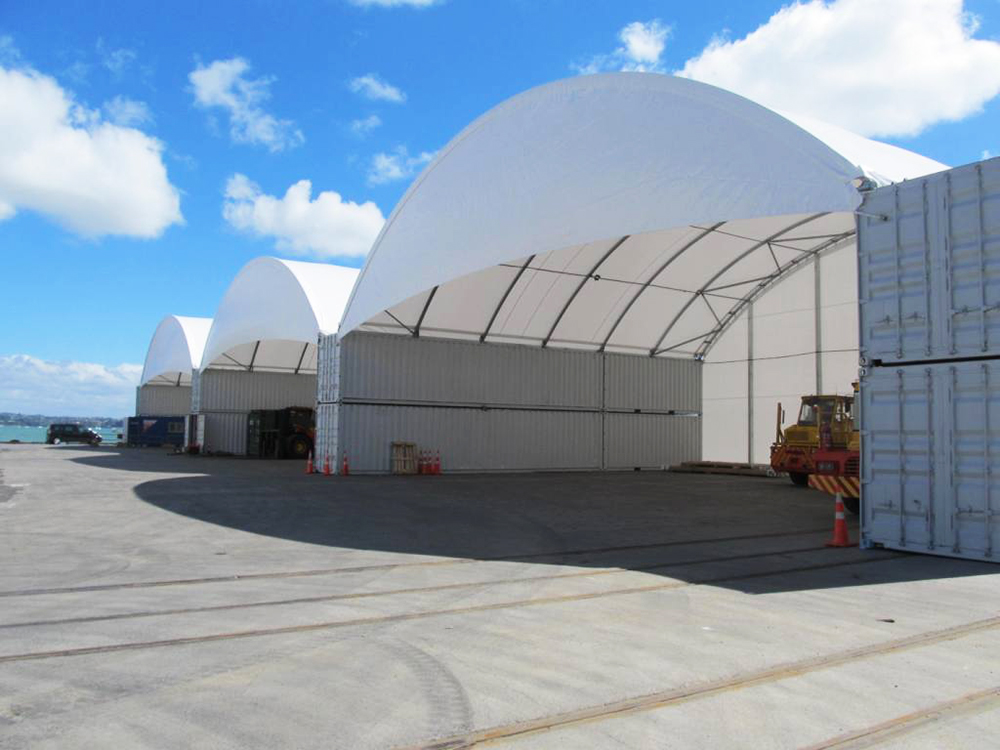 Three 21.0m W x 18.3m L, Double stacked Container Shelters