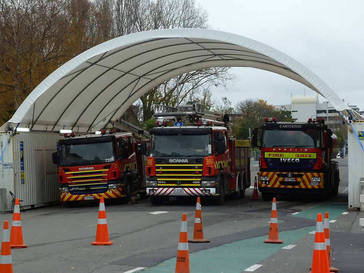 Emergency shelter keeps fire engines under cover