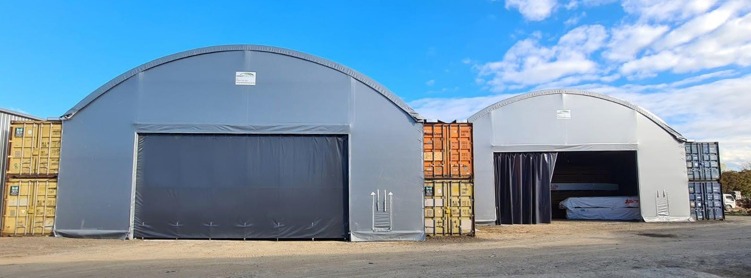 Container mounted shelter with sliding curtain